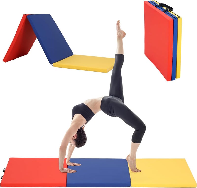 BLKMTY Gymnastics Mats - 2'x6' Folding Exercise & Yoga Mat with Carrying Handles for Kids' Tumbling & Home Gym - Image 1